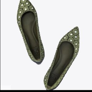 Tory Burch Yasmin Ballet Flats Olive Size 10